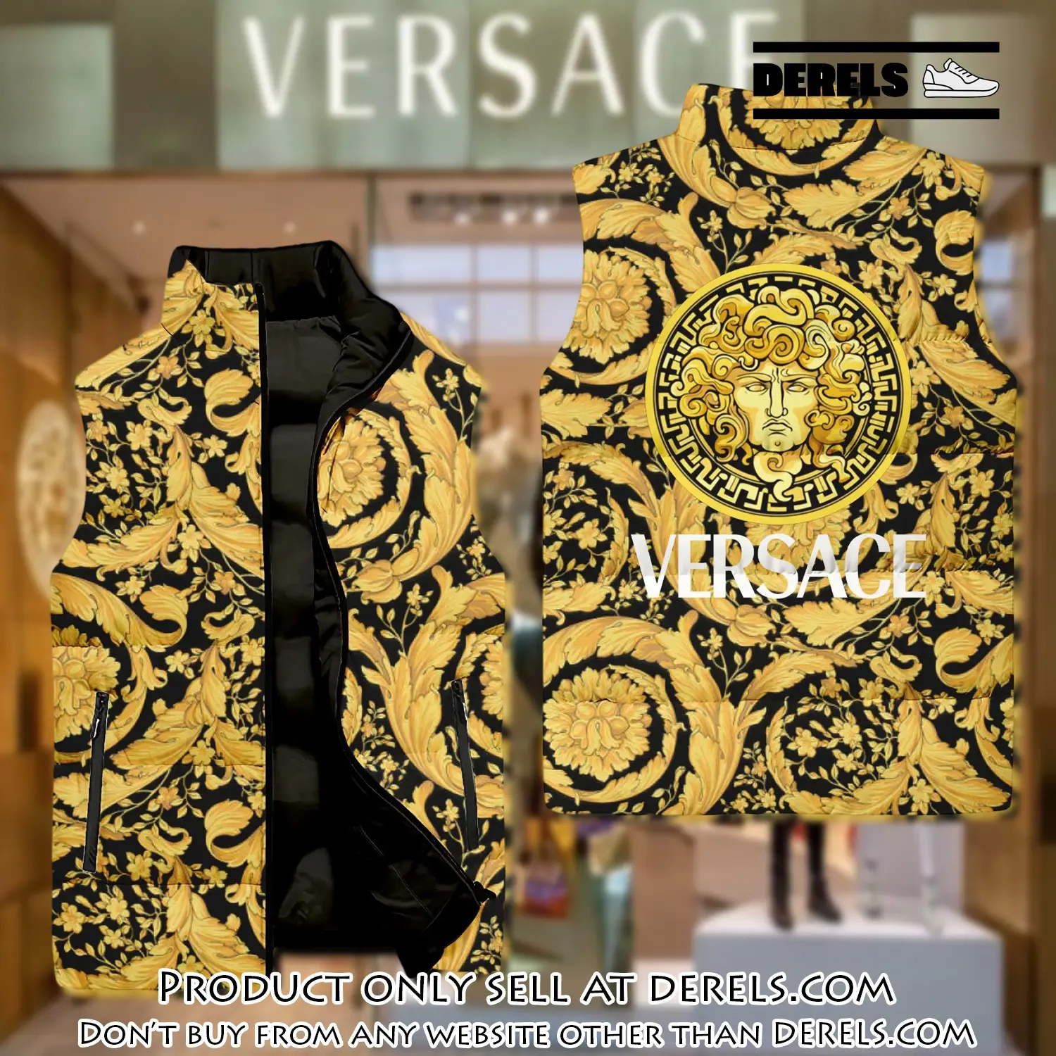 Versace yellow black logo type 02 luxury brand 3d sleeveless down jacket dr3046117
